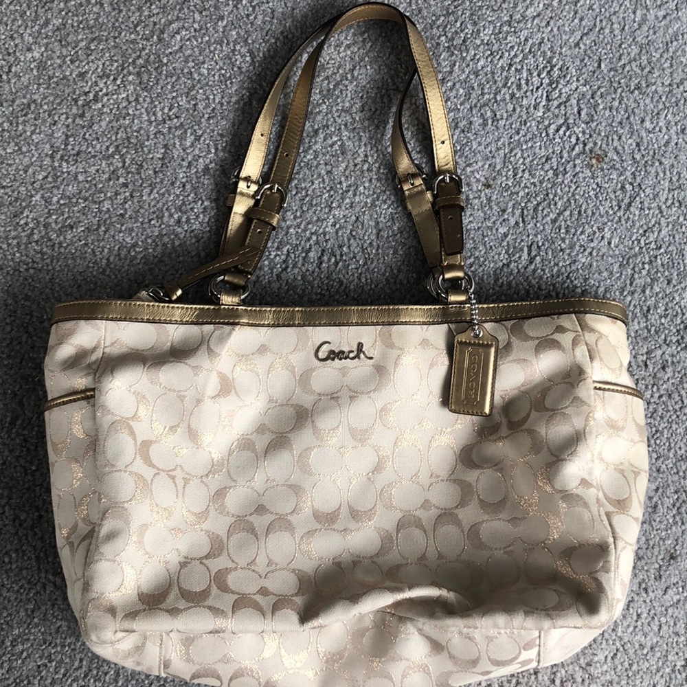 Coach gold metallic tote bag